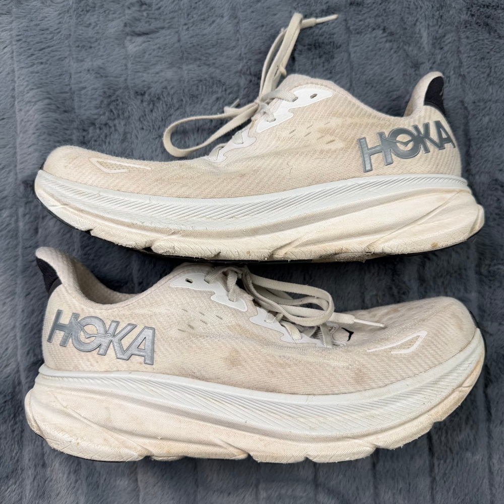 Hoka Clifton 9 Wide Mens 10.5 Running Shoes Eggshell Blue White 1132210 NCSW